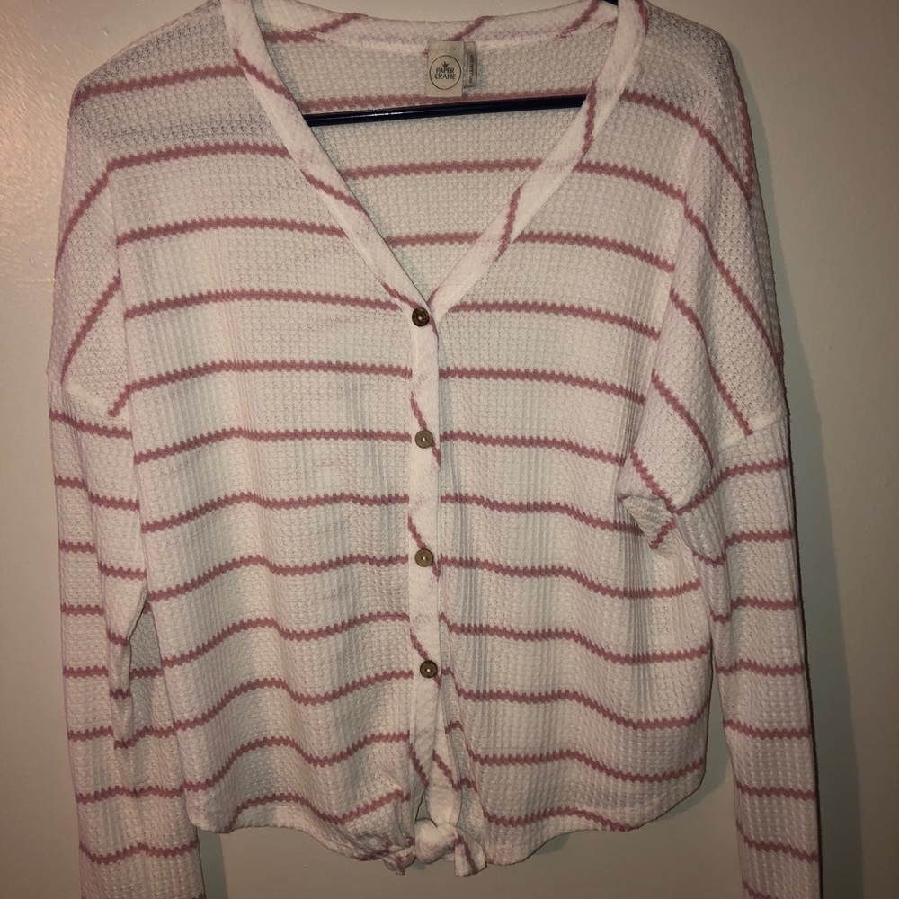 striped long sleeve shirt with a knot